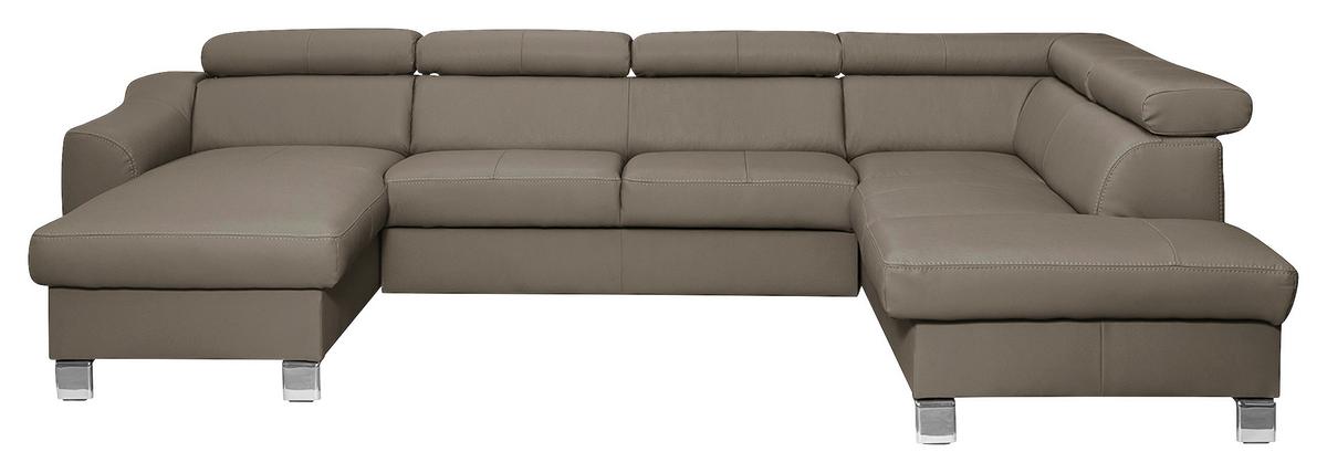 Wohnlandschaft Aspen Taupe U-Form: 175 Cm - Taupe/Chromfarben, Design, Leder/Textil (175/315/208cm) - Livetastic