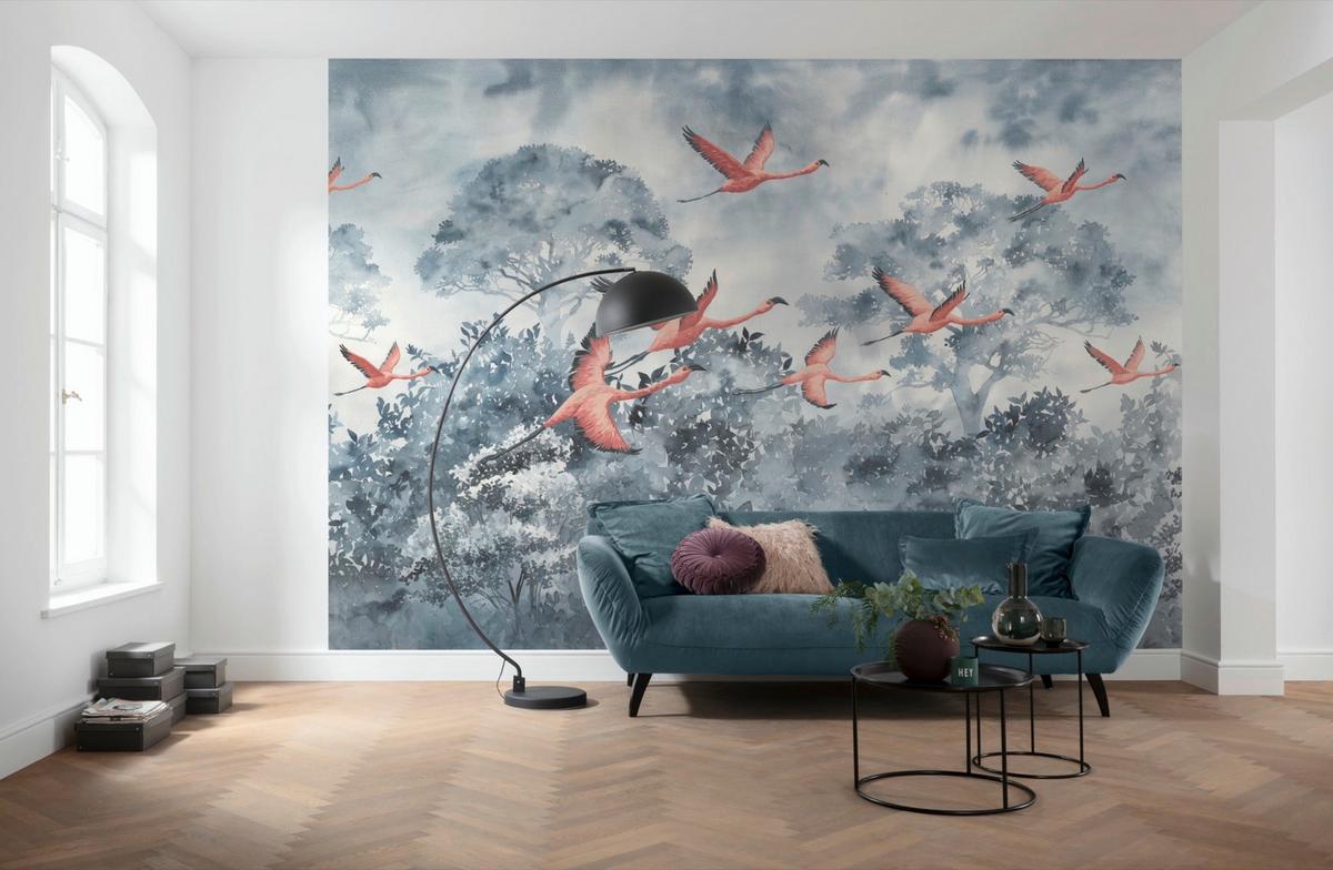 Fototapete Flamingos In The Sky - Multicolor, Trend, Papier (400/280cm) - Komar