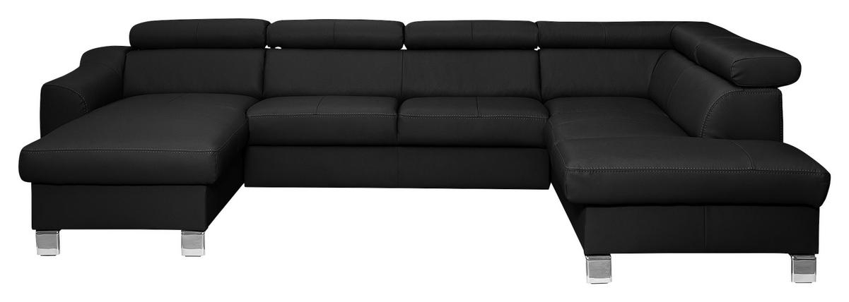 Wohnlandschaft Aspen Schwarz U-Form: 175 Cm - Chromfarben/Schwarz, Design, Leder/Textil (175/315/175cm) - Livetastic