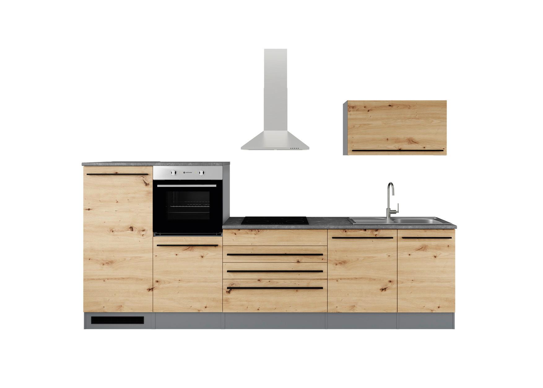 Küchenzeile Jazz4 mit Geräten B: 320cm Anthrazit/Eiche Dekor - Anthrazit/Eiche Artisan, Basics, Holzwerkstoff (320cm) - P & B