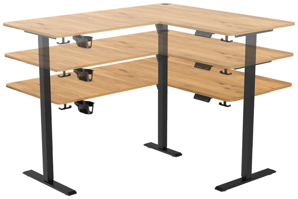 Eckschreibtisch Nimi Schwarz/Eiche L: 160cm - Plankeneiche/Schwarz, MODERN, Holzwerkstoff/Kunststoff (160/140/72-117cm) - Livetastic