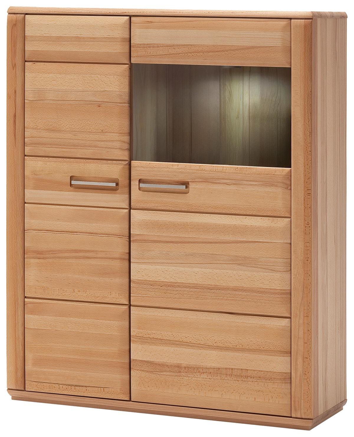 Wohnkombination teilmassiv 4--teilig. Sena Buchefarben - Buchefarben, Design, Glas/Holz (319/209/51cm) - Livetastic