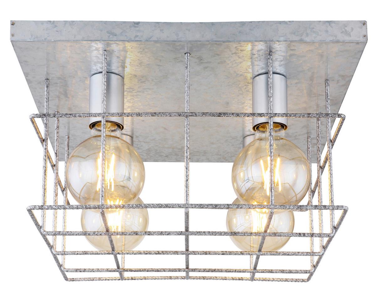 Deckenleuchte Merril L: 40 cm 4-Flammig aus Stahl - Zinkfarben, Design, Metall (40/40/26cm) - Globo