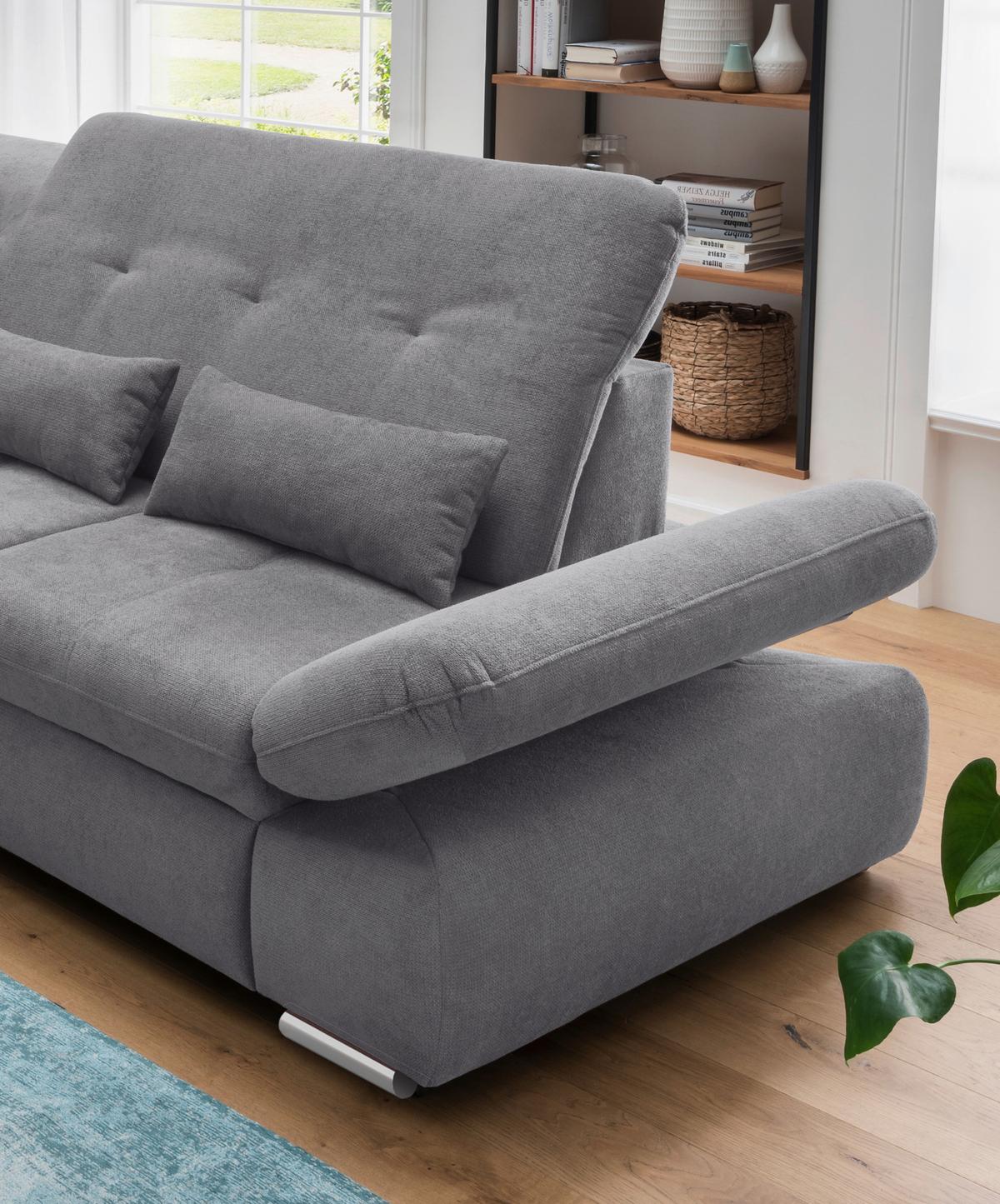 Ecksofa Dalida Dunkelgrau S: 196x300cm - Chromfarben/Dunkelgrau, Design, Textil (196/300cm) - Livetastic