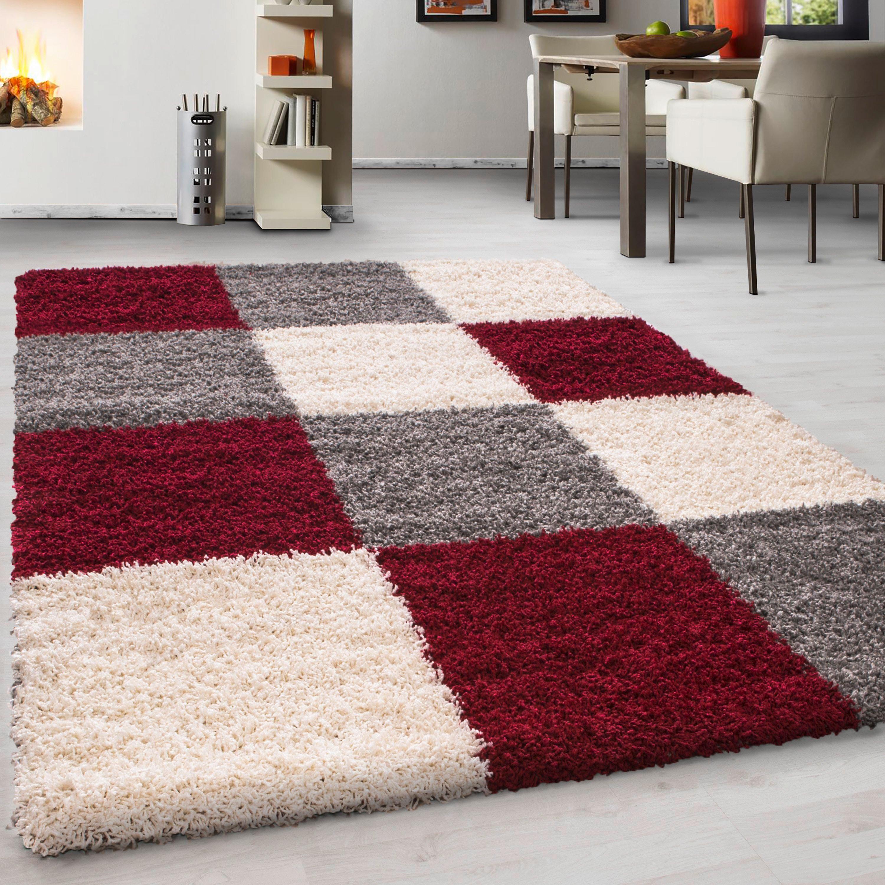 Hochflor Teppich Rot Life 200x290 cm - Rot/Hellgrau, KONVENTIONELL, Textil (200/290cm) - Novel