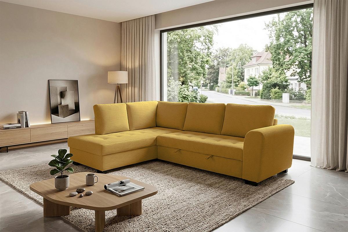 Ecksofa John Senfgelb S: 178x239 Cm - Senfgelb/Schwarz, Trend, Textil (178/239cm)