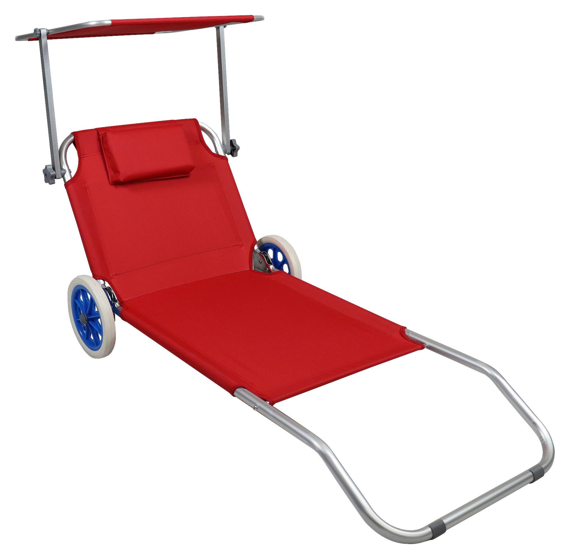 Sonnenliege Metall/textil Mit Rollen/sonnendach - Rot, Basics, Textil/Metall (165/16/65cm) - MID.YOU