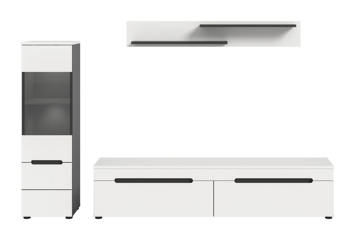 WOHNWAND Canu Weiß B: 221cm - Schwarz/Weiß, Design, Holzwerkstoff (221/141/33cm) - Livetastic