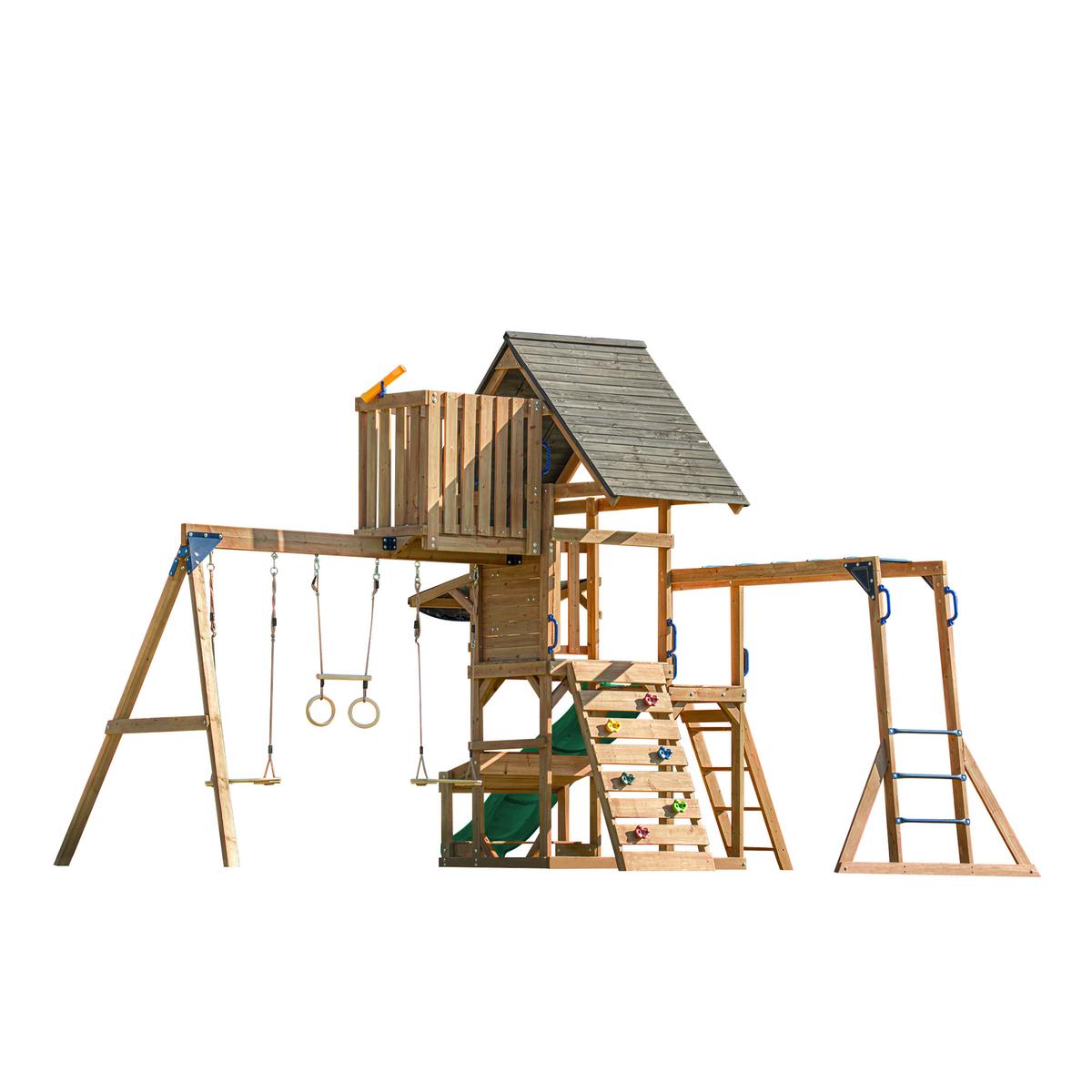 Spielturm Mit Rutsche Grün - Dunkelgrün/Anthrazit, Basics, Holz/Kunststoff (482/500/338cm) - Ambia Garden
