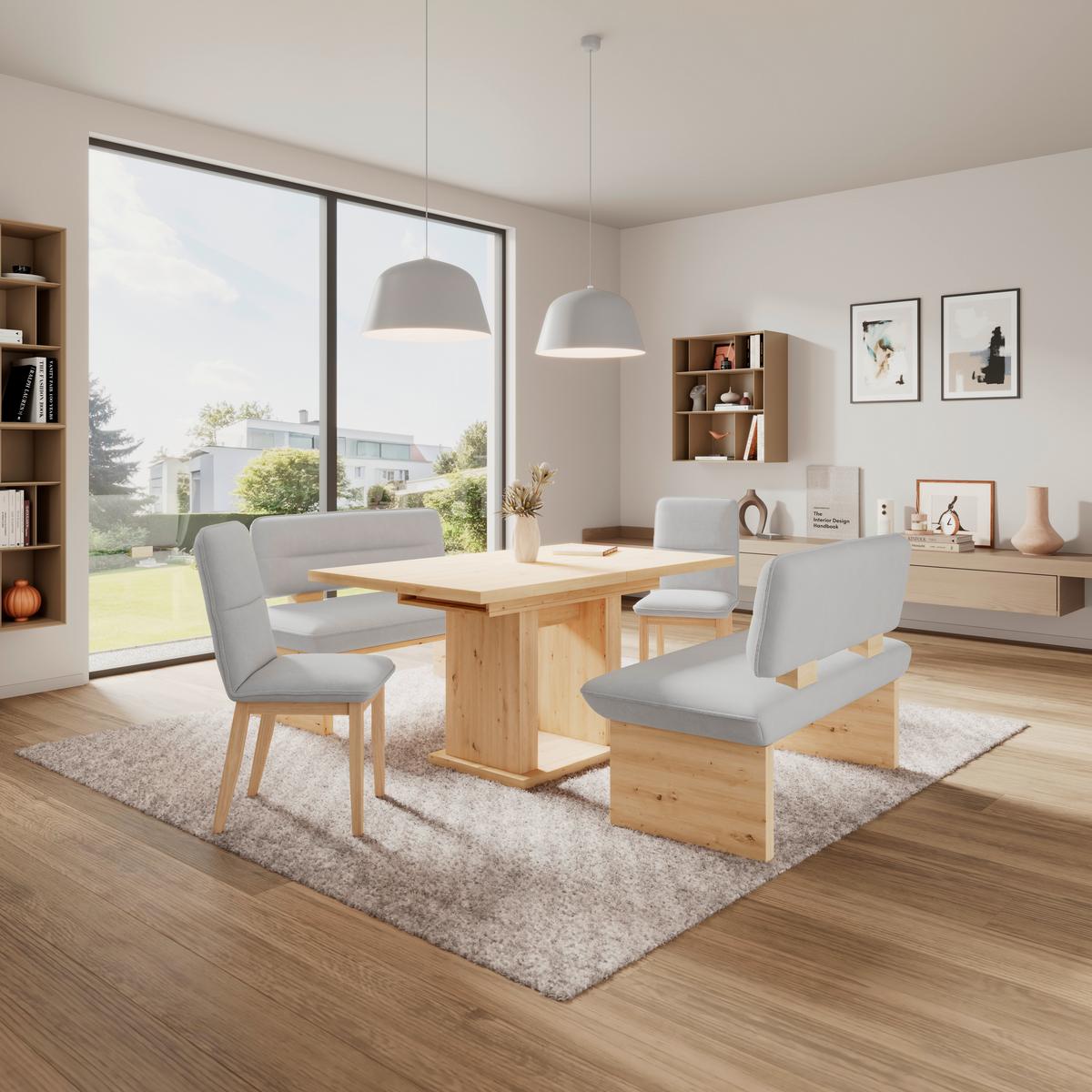 Sitzbank Beluna II Webstoff beige, B: 120cm - Eichefarben/Beige, KONVENTIONELL, Holzwerkstoff/Textil (120/87/67cm) - James Wood