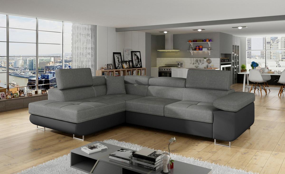 Ecksofa Anton Grau/Schwarz S:203x272cm - Chromfarben/Schwarz, Design, Textil (203/272cm) - MID.YOU