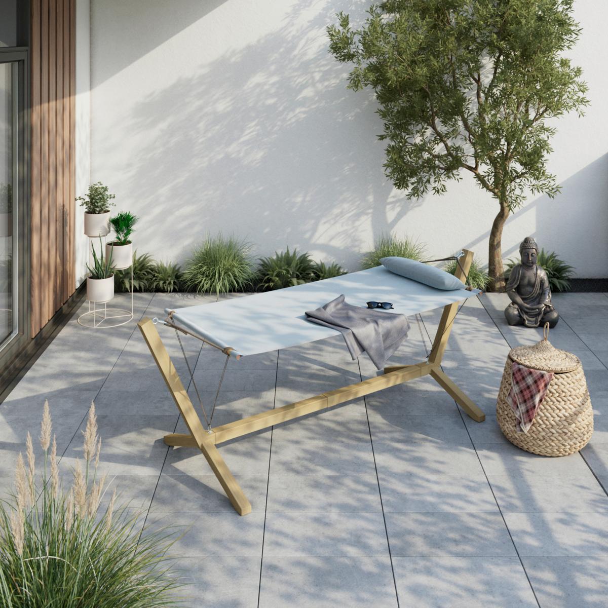 Hängematte Cesena - Gelb/Hellgrau, MODERN, Textil/Metall (296/111/108cm) - Beldano