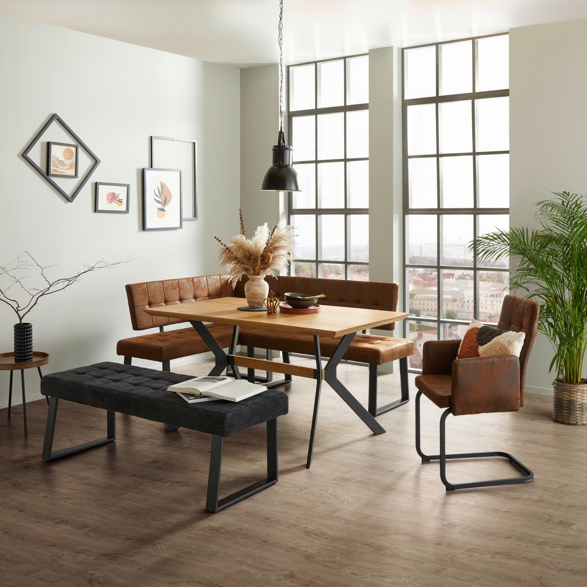 Sitzbank Brekke - Dunkelgrau/Schwarz, MODERN, Textil/Metall (140/49/48cm) - MID.YOU