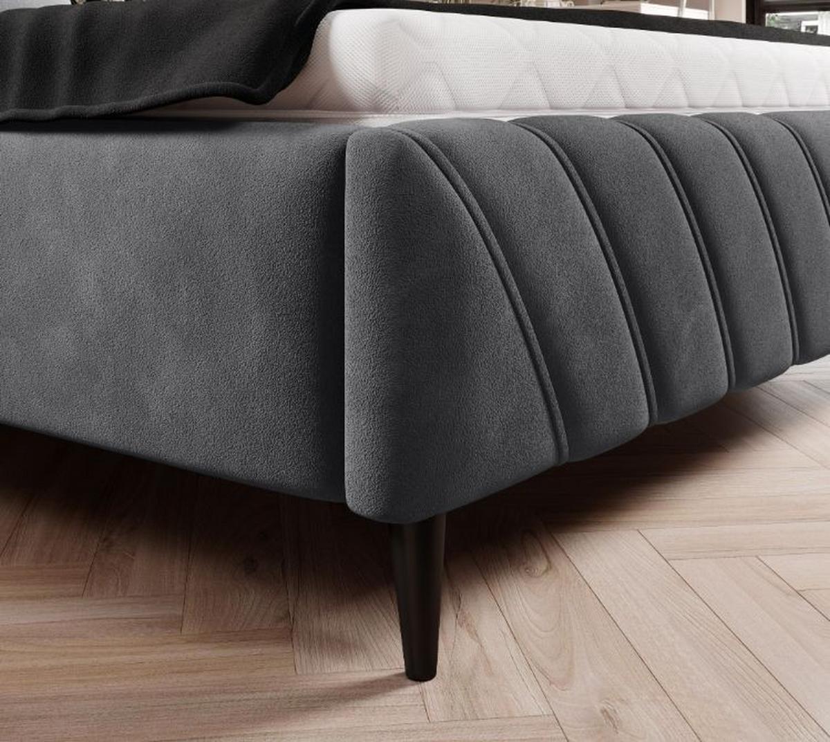 Manželská posteľ s roštom Melli, 140x200, sivá - čierna/sivá, Design, drevo/textil (140/200cm)