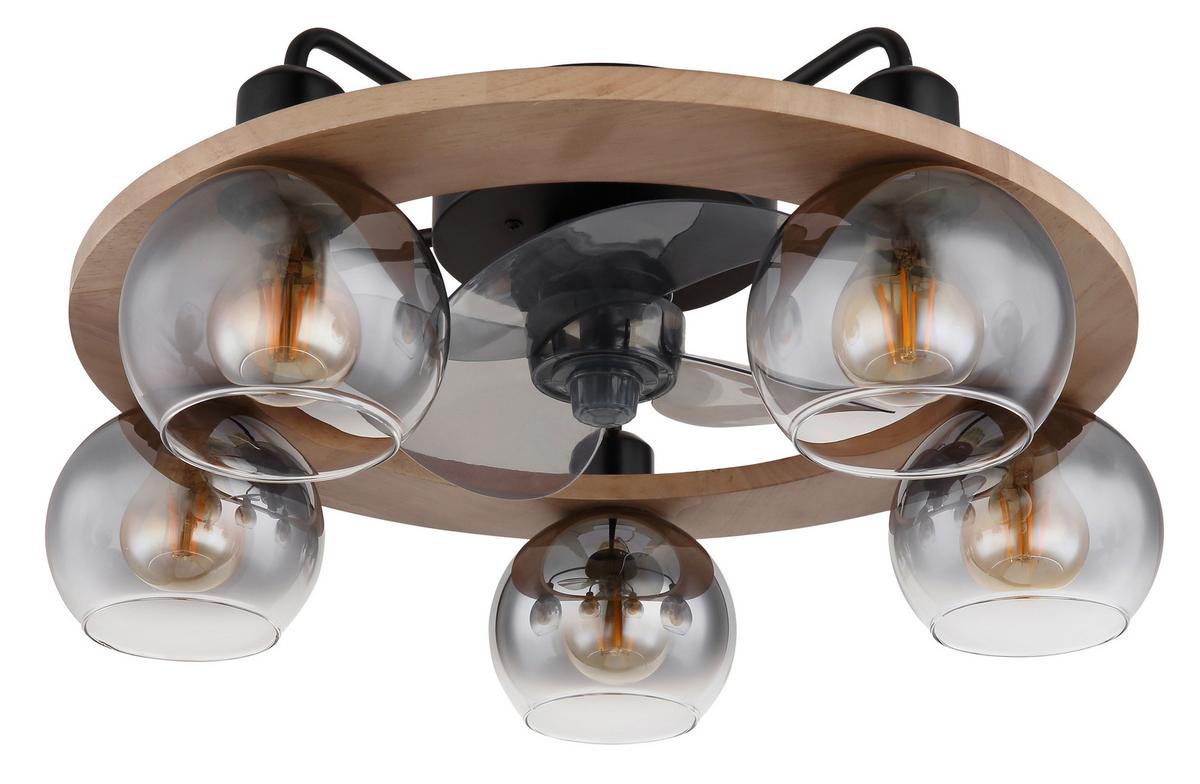 Deckenventilator 03639 - Schwarz/Naturfarben, Design, Glas/Holz (55/21,5cm) - Globo