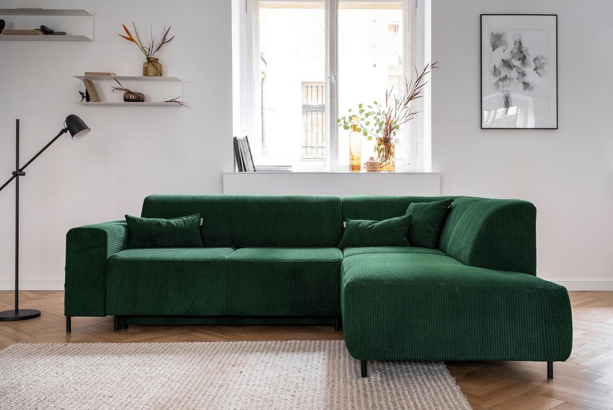 Ecksofa Cuddly Mia Flaschengrün S: 250x192 cm - Dunkelgrün/Schwarz, Textil (250/192cm) - MID.YOU