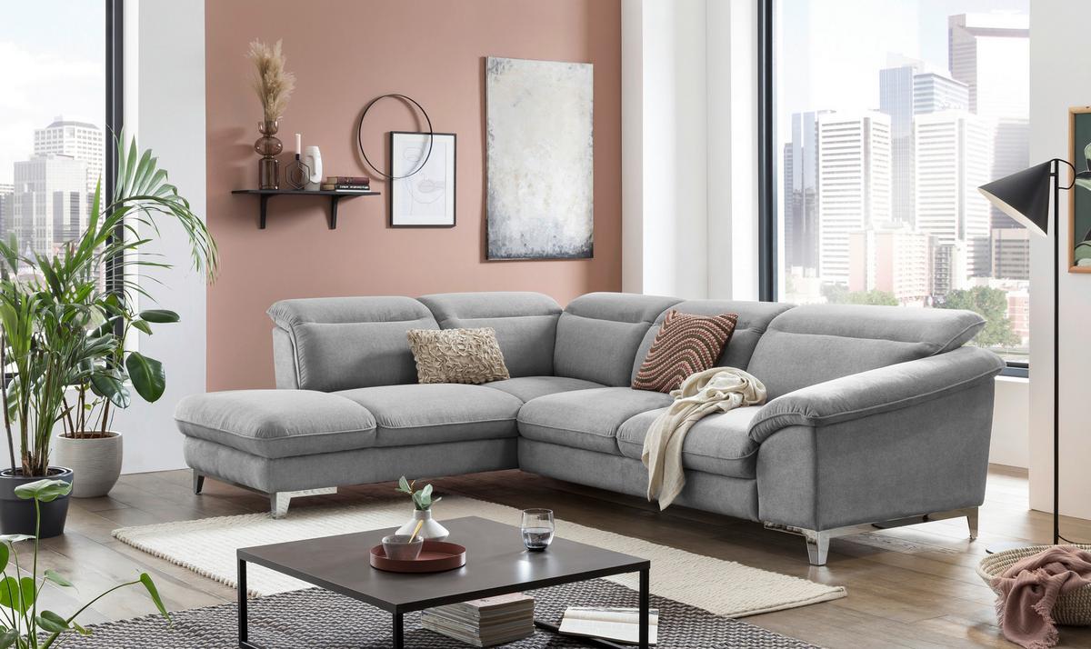 Ecksofa Mit Schlaffunktion Teresa Hellgrau - Chromfarben/Hellgrau, Design, Textil (232/293cm) - Livetastic