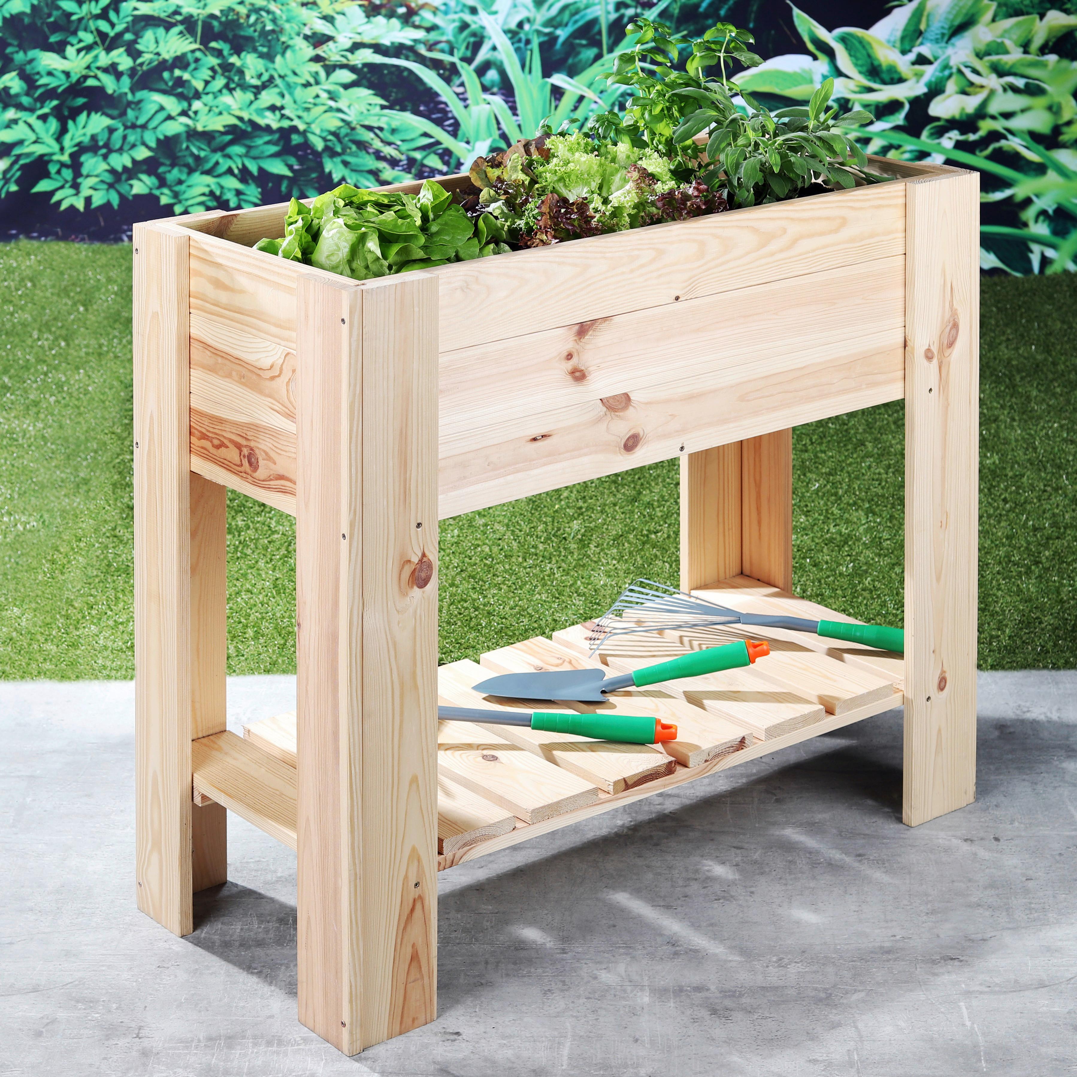 Hochbeet Kiefer mit Ablagefläche 86,8x40x80 cm - Naturfarben, MODERN, Holz (86,8/40/80cm) - Homezone