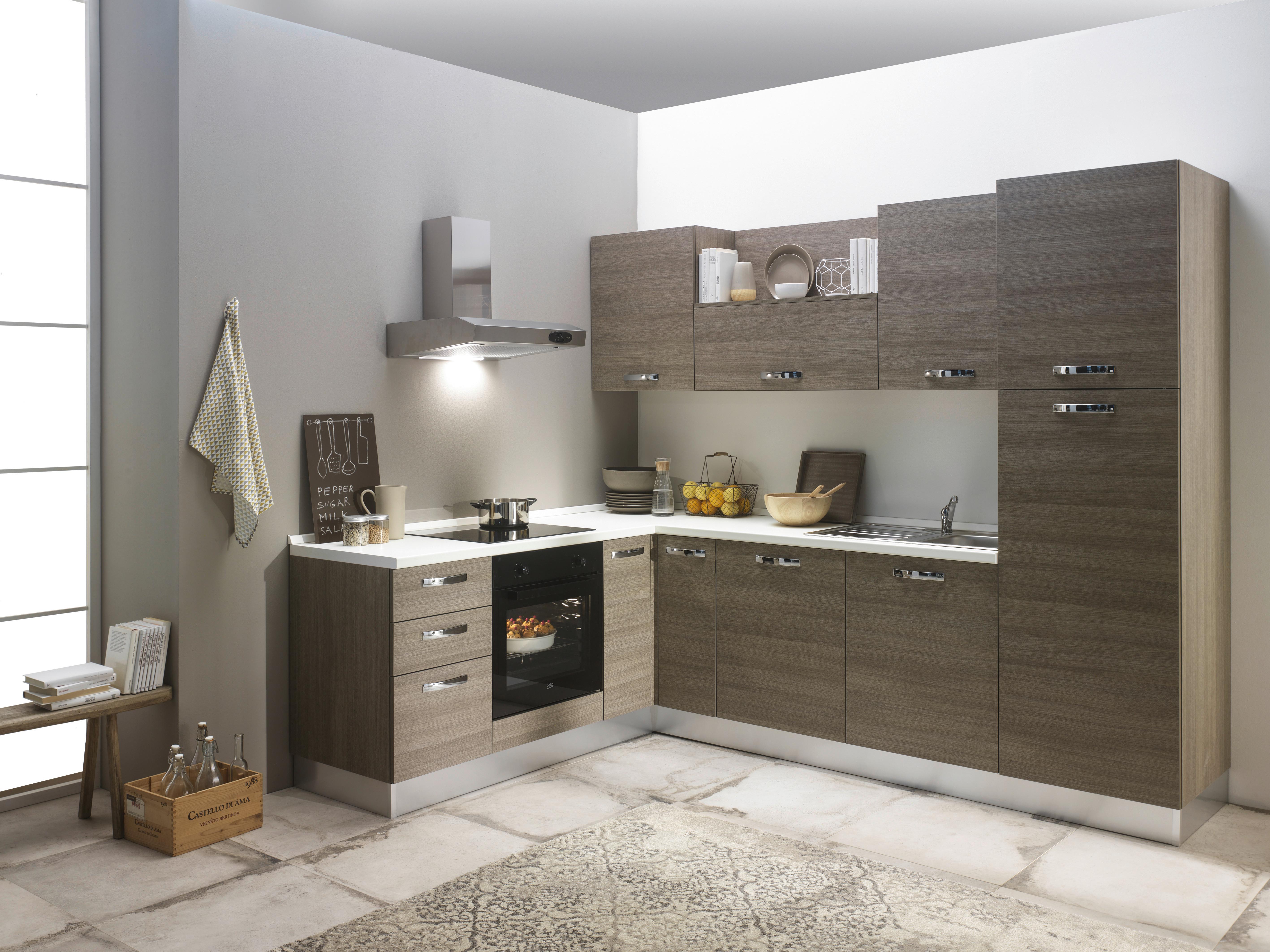 Eckküche Sofia mit Kühlschrank 195x270 cm Silbereiche Dekor - Eiche grau/Magnolie, LIFESTYLE, Holzwerkstoff/Kunststoff (195/270cm) - MID.YOU