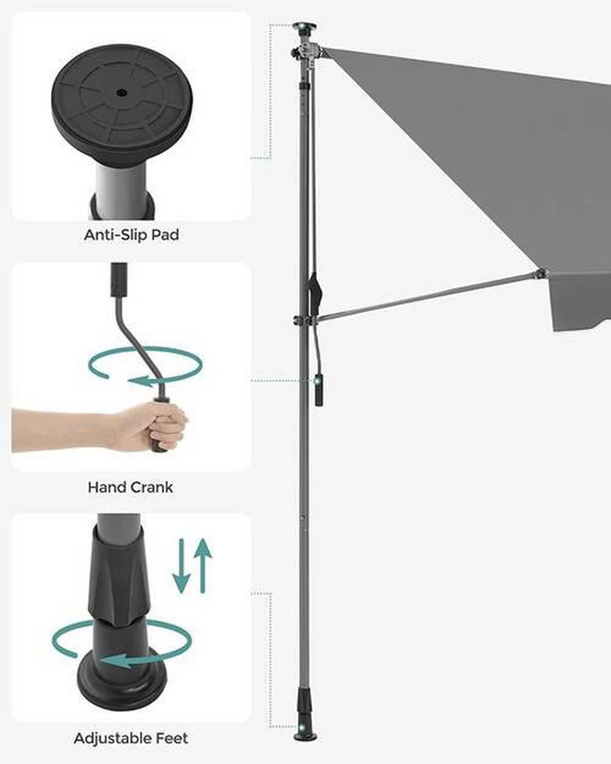 Klemmmarkise Anthrazit BxH: 180x300 - Anthrazit/Alufarben, Basics, Textil/Metall (180/300cm) - Modante