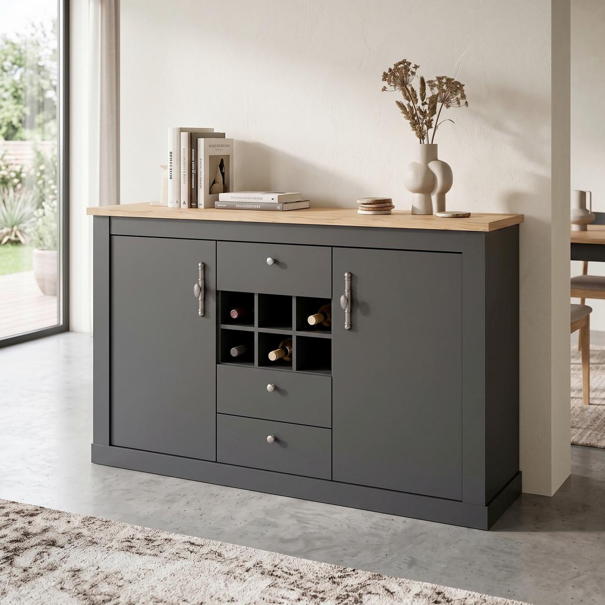 Sideboard Catania Anthrazit/Eiche Dekor B: 169cm - Anthrazit/Eiche Wotan, Design, Holzwerkstoff (169/104/45cm) - MID.YOU