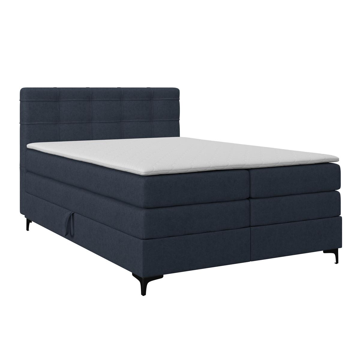 Boxspringbett MITTO Dunkelblau 140x200 cm - Schwarz/Dunkelblau, KONVENTIONELL, Textil/Metall (140/200cm)