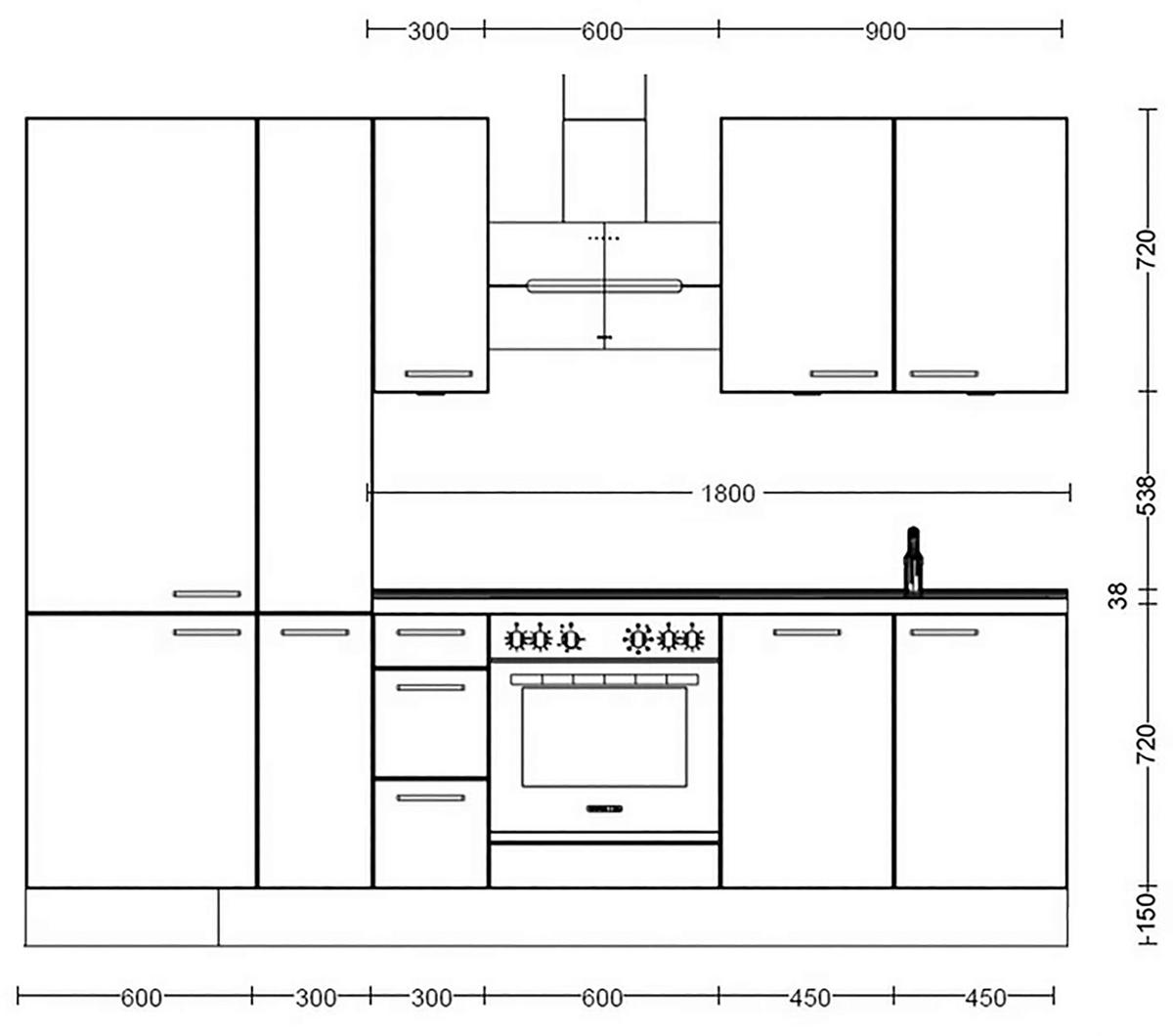 Küchenleerblock Easytouch High-Line, H3 Links - Sandfarben/Eichefarben, MODERN, Holzwerkstoff (270cm) - Nobilia