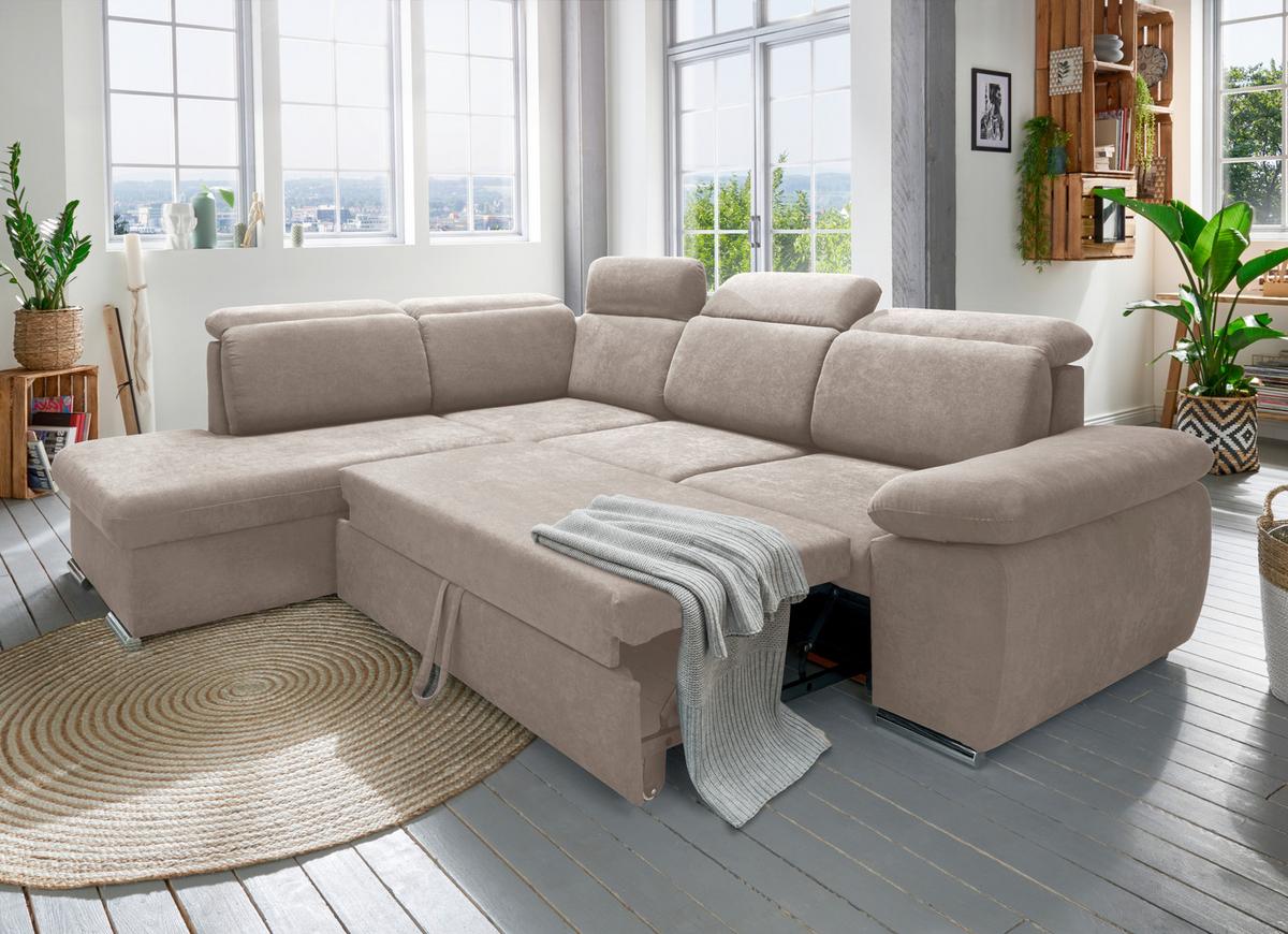 Ecksofa Vasto Taupe S: 228x283 cm - Taupe/Chromfarben, Design, Textil (228/283cm) - Livetastic