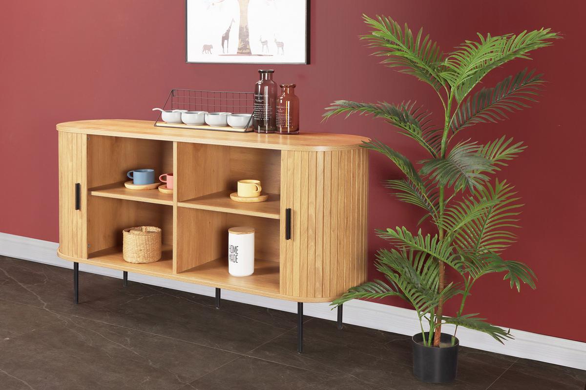 Sideboard Naturfarben/schwarz, B: 140cm - Schwarz/Naturfarben, Design, Holzwerkstoff (140/76/40cm) - Livetastic