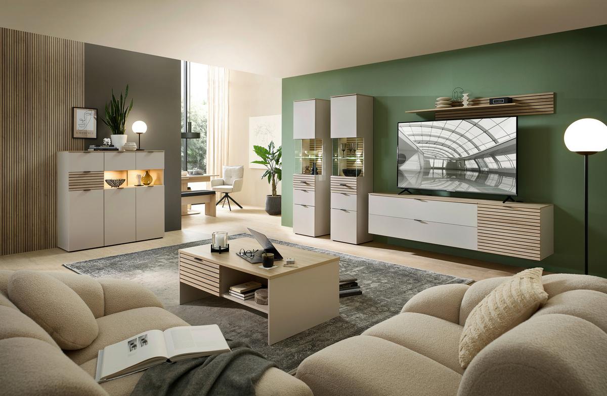 VITRÍNA MEMPHIS - čierna/kašmírová, Modern, kov/kompozitné drevo (45/200/36cm) - Premium Living