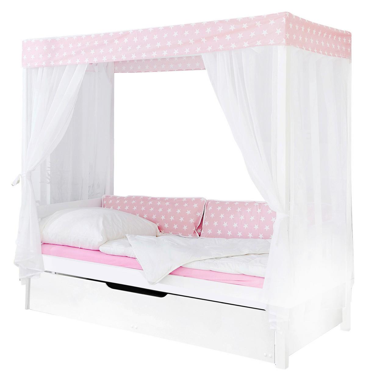 Postel s nebesy LINO závěs růžově-bílý - bílá/růžová, Moderní, dřevo (90/200cm) - MID.YOU