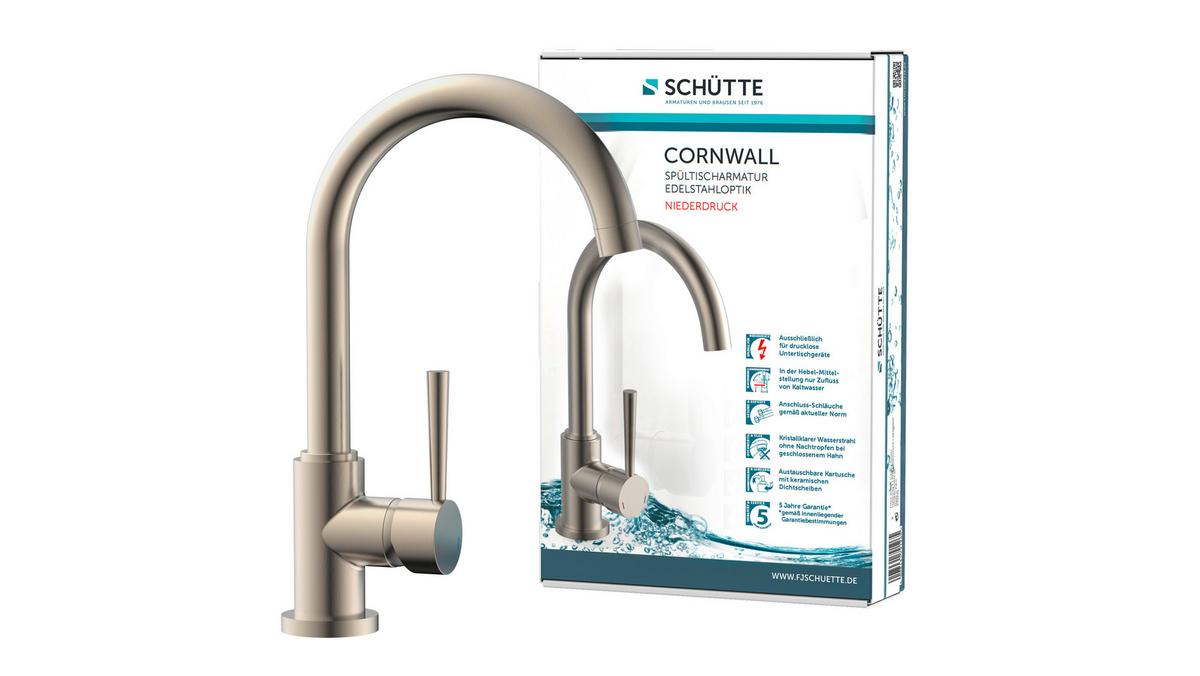 Küchenarmatur Cornwall Edelst. Schwenkbar Niederdruck - Edelstahlfarben, LIFESTYLE, Kunststoff/Metall (34cm) - Schütte