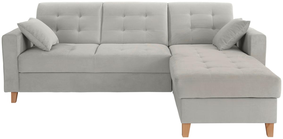 Ecksofa Mit Schlaffunktion & Bettkasten Bergen Hellgrau - Hellgrau/Naturfarben, Design, Textil (231/160cm) - Luca Bessoni