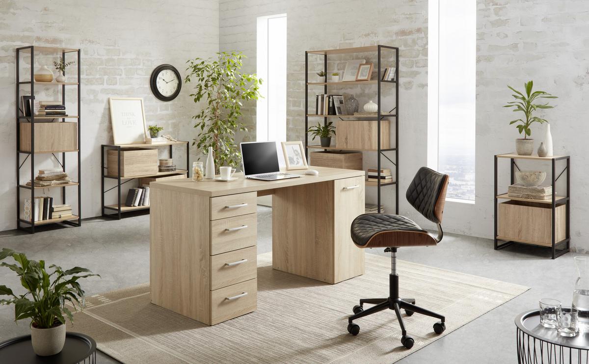Kancelářska židle JEFF - černá/přírodní barvy, Lifestyle, kov/dřevo (48/76-86/51cm) - Premium Living