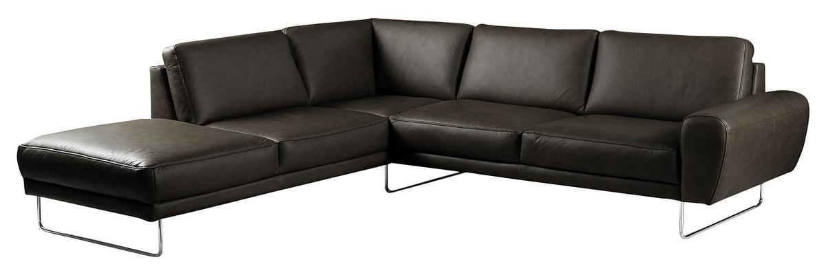 Ecksofa Spring Schwarz Chrom S: 250x273 Cm - Chromfarben/Schwarz, Design, Leder (250/273cm) - Livetastic