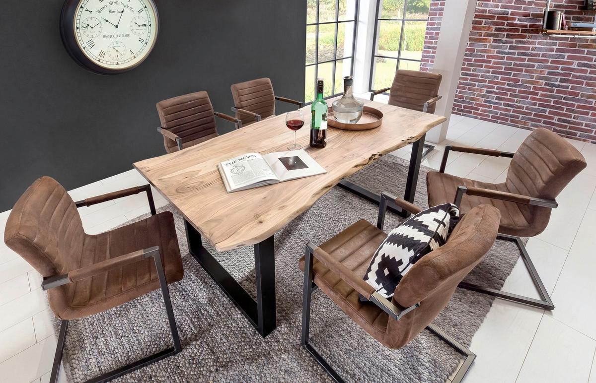 ESSTISCH Schwarz/Naturfarben L: 200cm - Schwarz/Naturfarben, MODERN, Holz/Metall (200/100/76cm) - MID.YOU