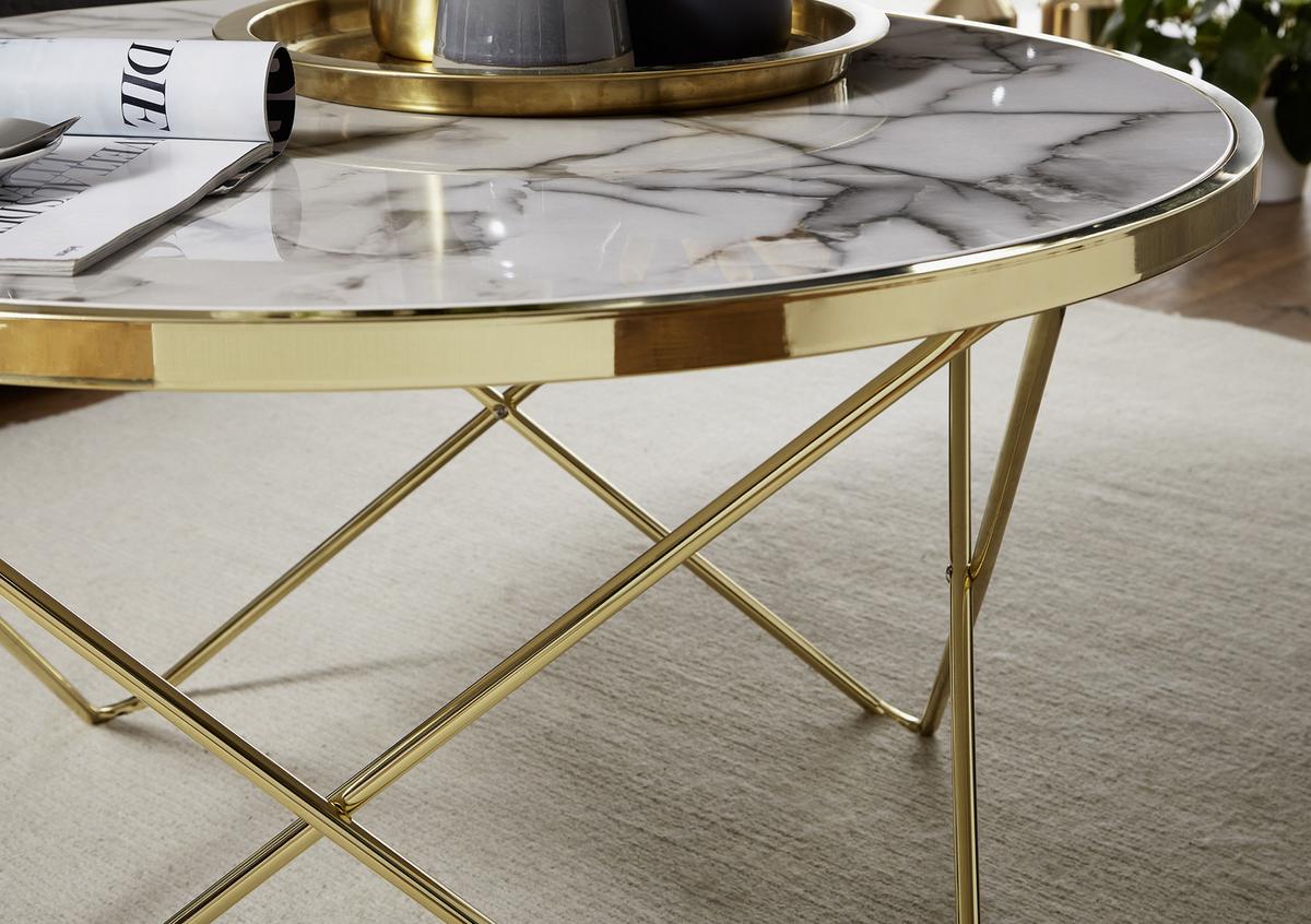 Couchtisch Rund, Weiß/goldfarben - Goldfarben/Weiß, Design, Holzwerkstoff/Metall (85/85cm) - MID.YOU