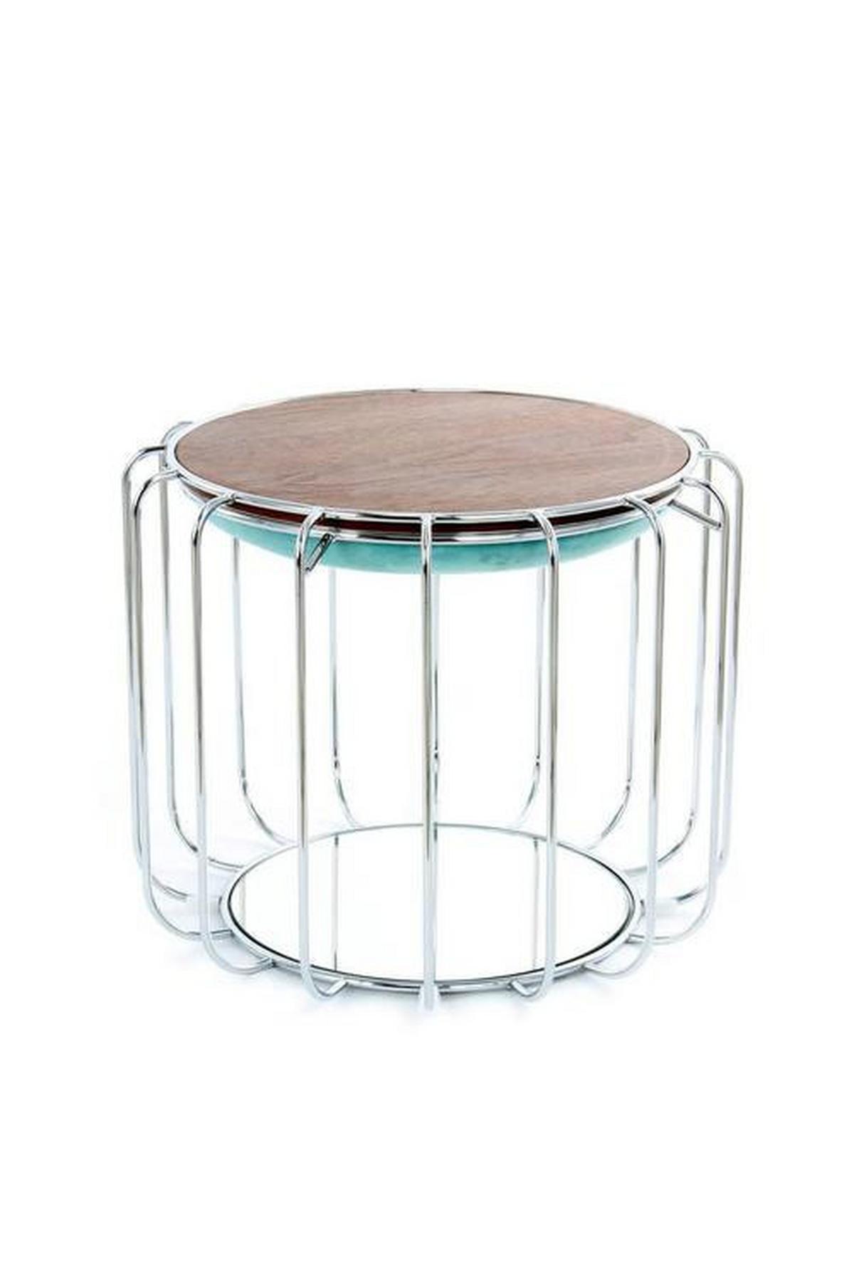 Beistelltisch/pouf 2 In 1 Comfortable Silber/mint - Silberfarben/Mintgrün, Basics, Glas/Holzwerkstoff (50/50/45cm) - Kayoom