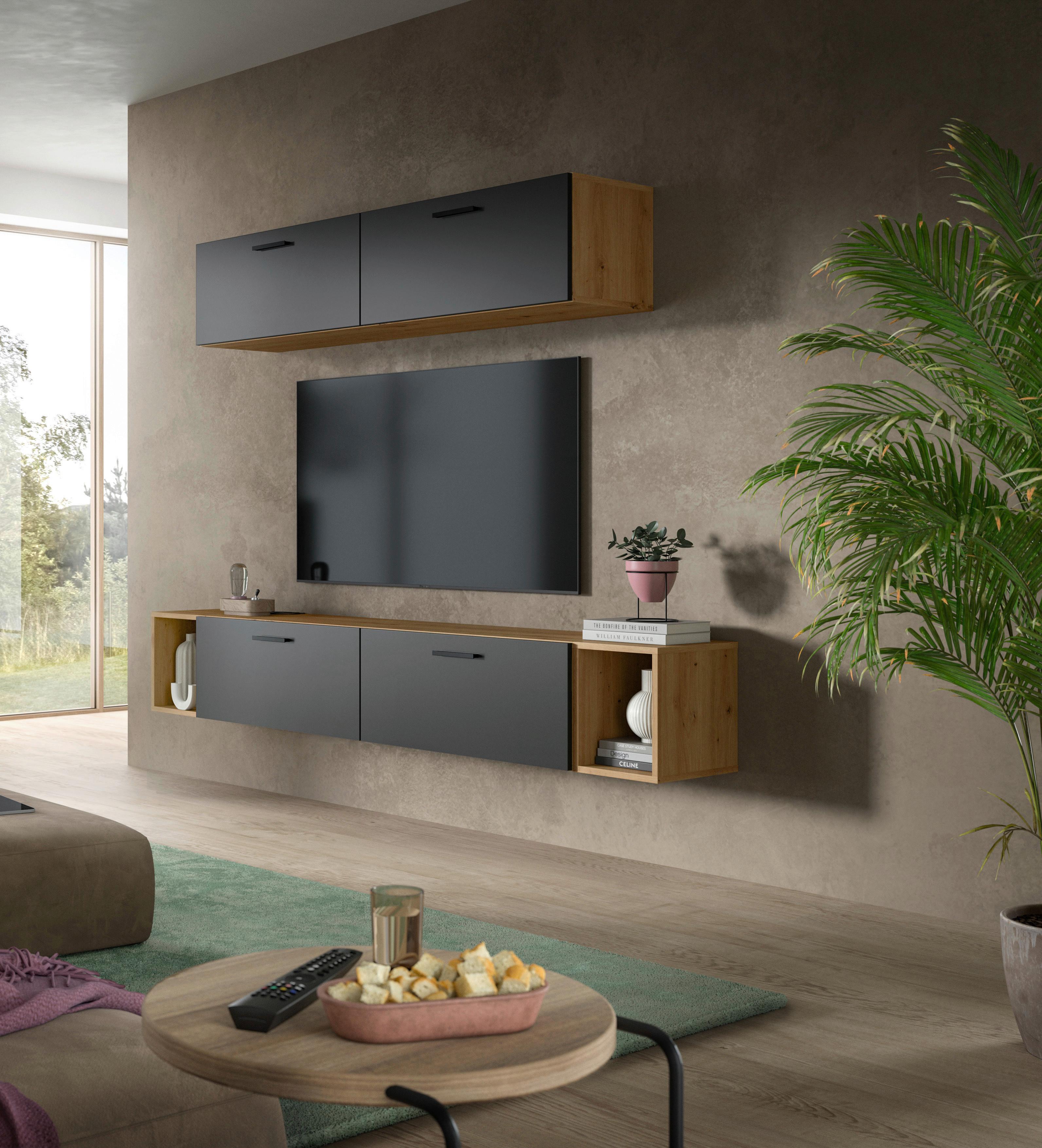 Wohnwand, The One 8, B: 150 Cm Grau/artisan Eiche Dekor - Schwarz/Eiche Artisan, Trend, Holzwerkstoff (150/92/34cm)
