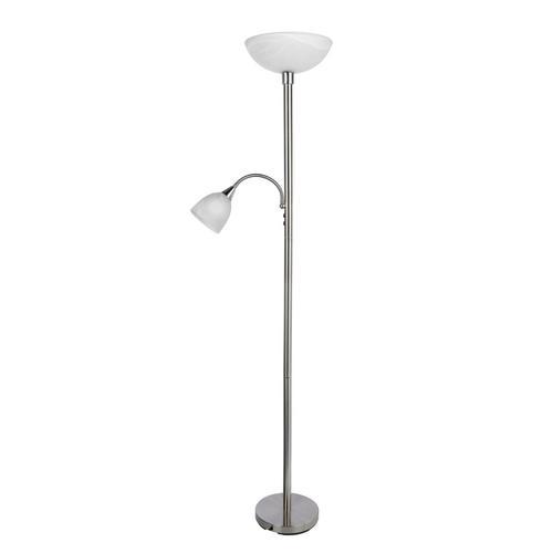 Stehlampe Erol Nickelfarben/Weiß mit Lesearm - Weiß/Nickelfarben, KONVENTIONELL, Glas/Metall (30/178cm) - James Wood