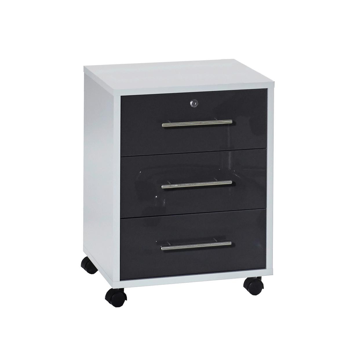 ROLLCONTAINER OFFICE EDITION - Anthrazit Hochglanz/Weiß, LIFESTYLE, Holzwerkstoff (44/58/40cm) - MID.YOU