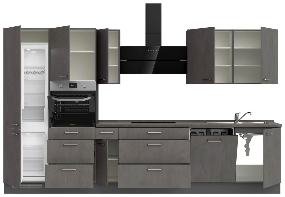 Kuchynská linka 360 cm, bridl.šedý betón/bridl.šedá - farba ušľachtilej ocele/bridlicová, Modern, kov/kompozitné drevo (360cm) - Nobilia