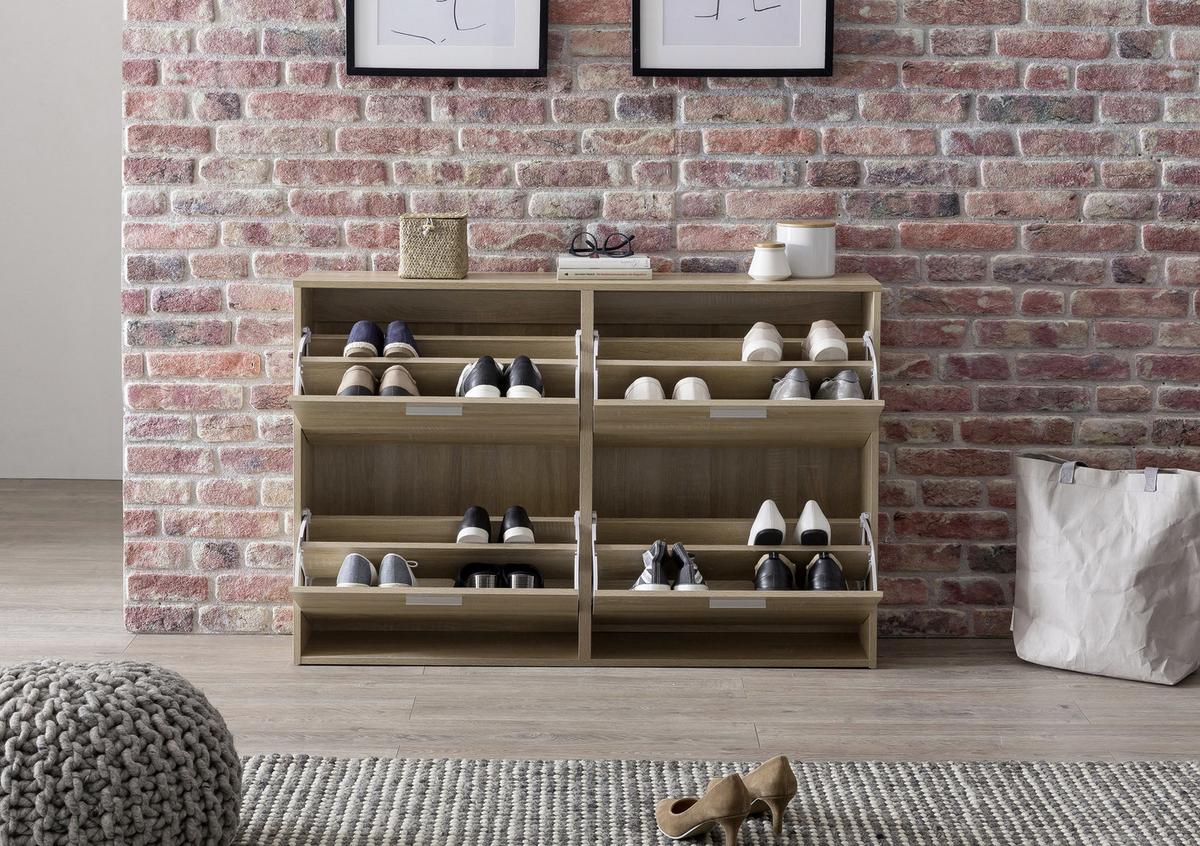 Schuhkipper 4 Klappen 24 Paar Eiche Dekor B: 120 cm - Sonoma Eiche, KONVENTIONELL, Holzwerkstoff (120/81/24cm) - MID.YOU