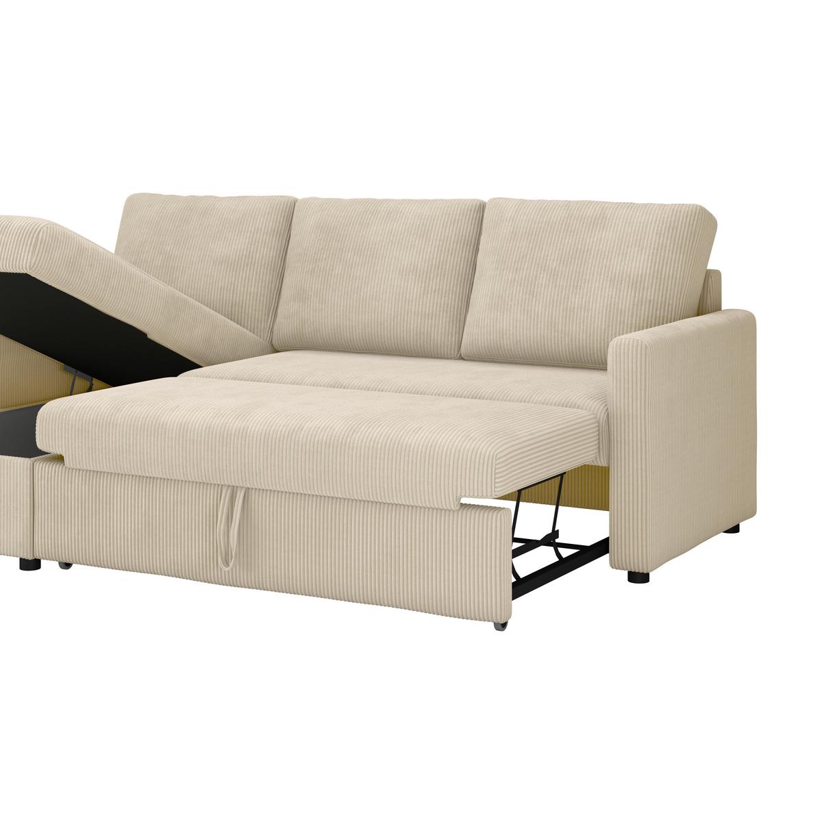 Ecksofa Mit Schlaffunktion Paris Beige Cord 215x145cm - Beige, Basics, Holz/Holzwerkstoff (215/145cm)