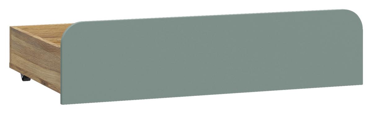 ÚLOŽNÝ PROSTOR POD POSTEL HOA - barvy dubu/šalvějově zelená, Moderní, kompozitní dřevo (91/23/53cm)