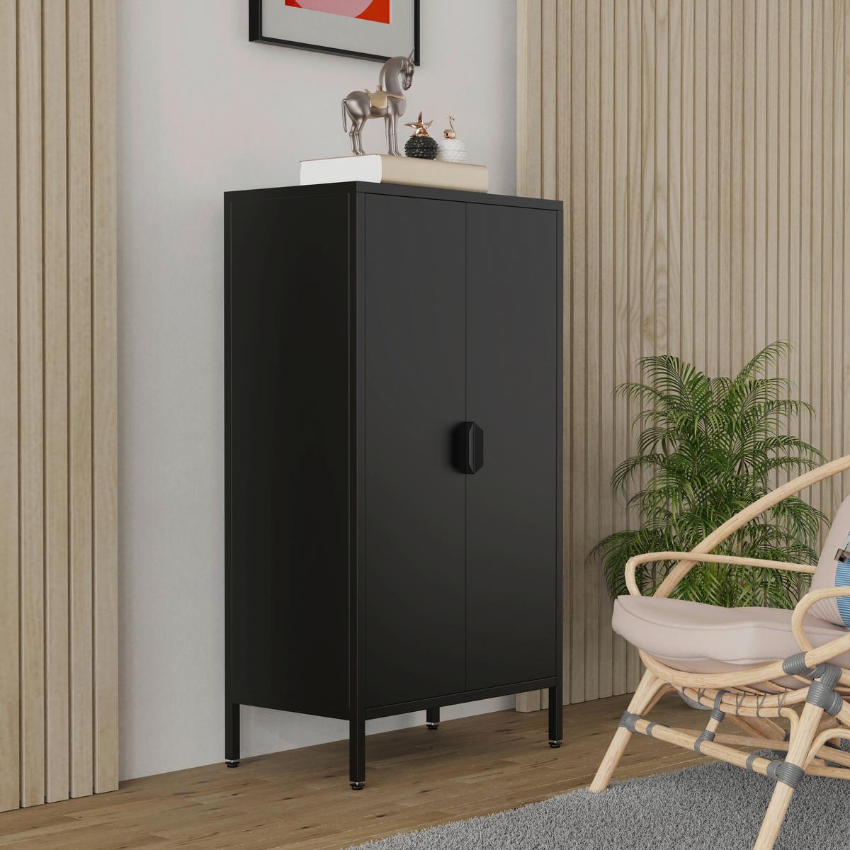 Highboard Flokas Schwarz B: 60 cm - Schwarz, Design, Metall (60/110/35cm) - MID.YOU