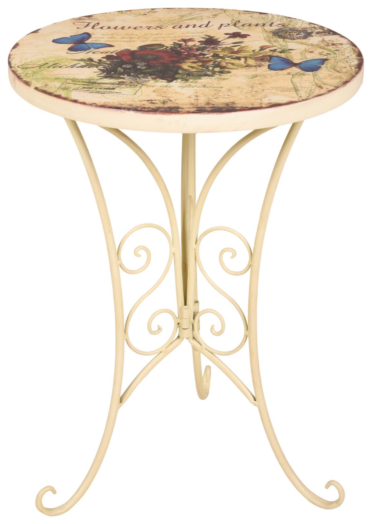 Gartenbeistelltisch aus Eisen Ø ca. 38 cm Floral - Weiß, MODERN, Metall (38/53cm)