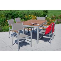 Gartengarnitur 7-tlg. Naxos Akazie/aluminium - Silberfarben/Grau, ROMANTIK / LANDHAUS, Holz/Textil - Gardenson