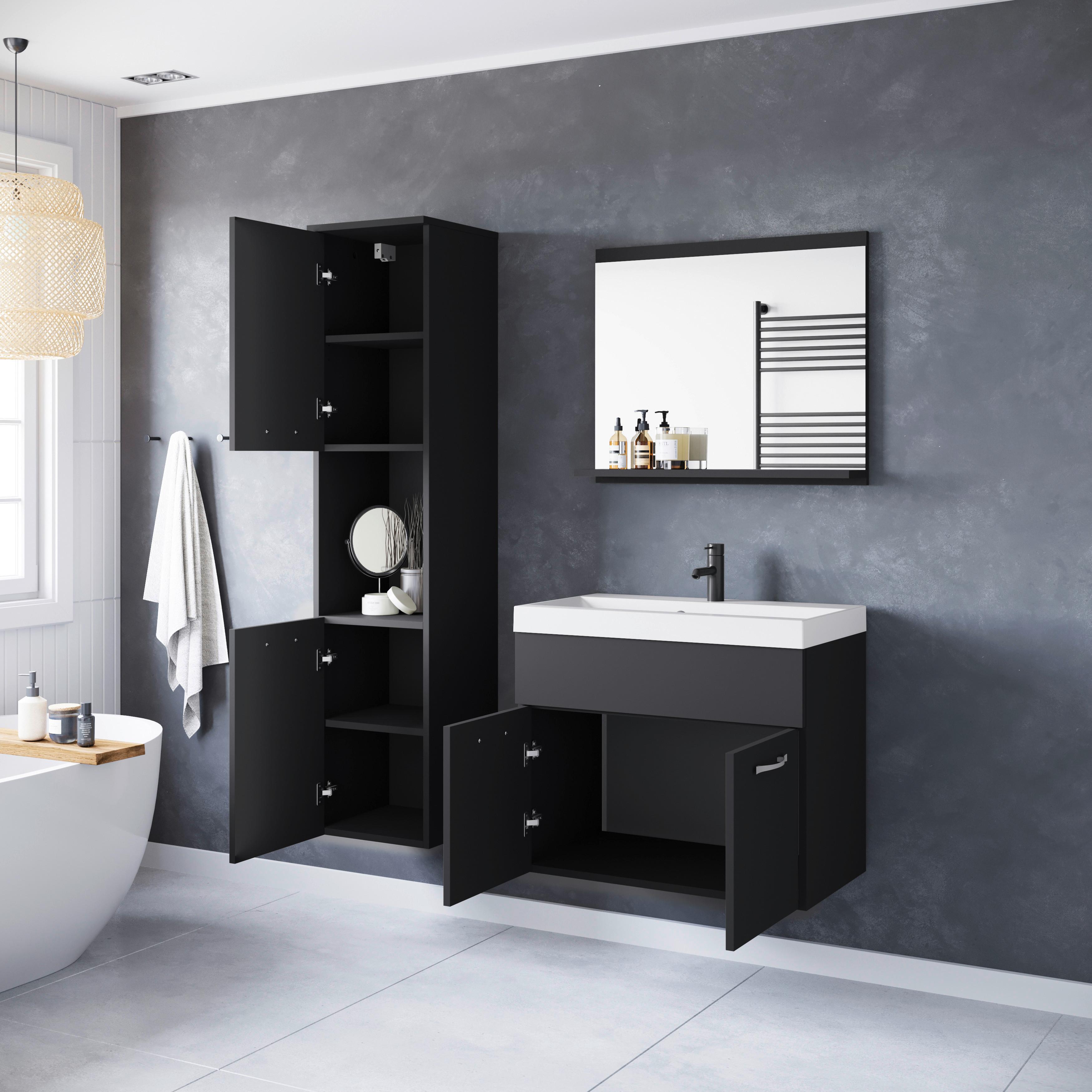 Badmöbel-Set 4-Tlg. Montreal Graphit/Schwarz B: 90,2 cm - Graphitfarben/Schwarz, LIFESTYLE, Holzwerkstoff (90,2/132,8/35cm) - P & B