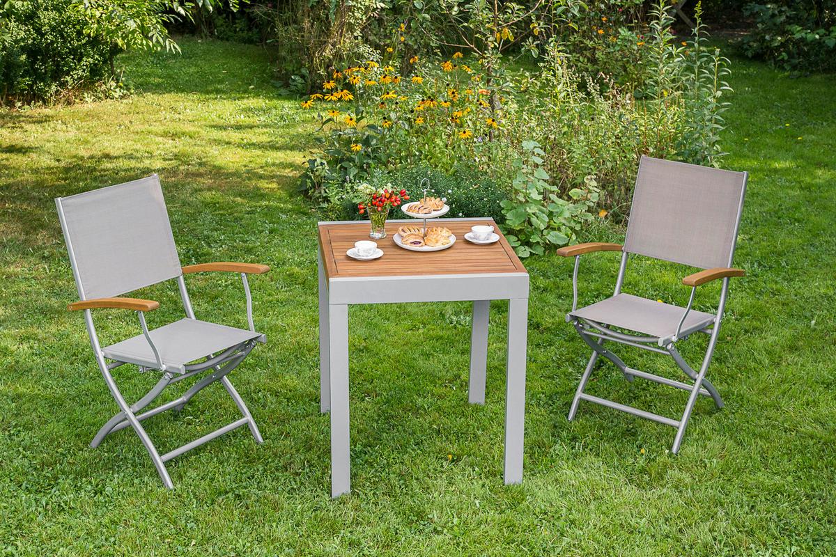 Balkonmöbel Set Naxos Akazienholz/metall - Beige/Silberfarben, MODERN, Holz/Kunststoff - Gardenson